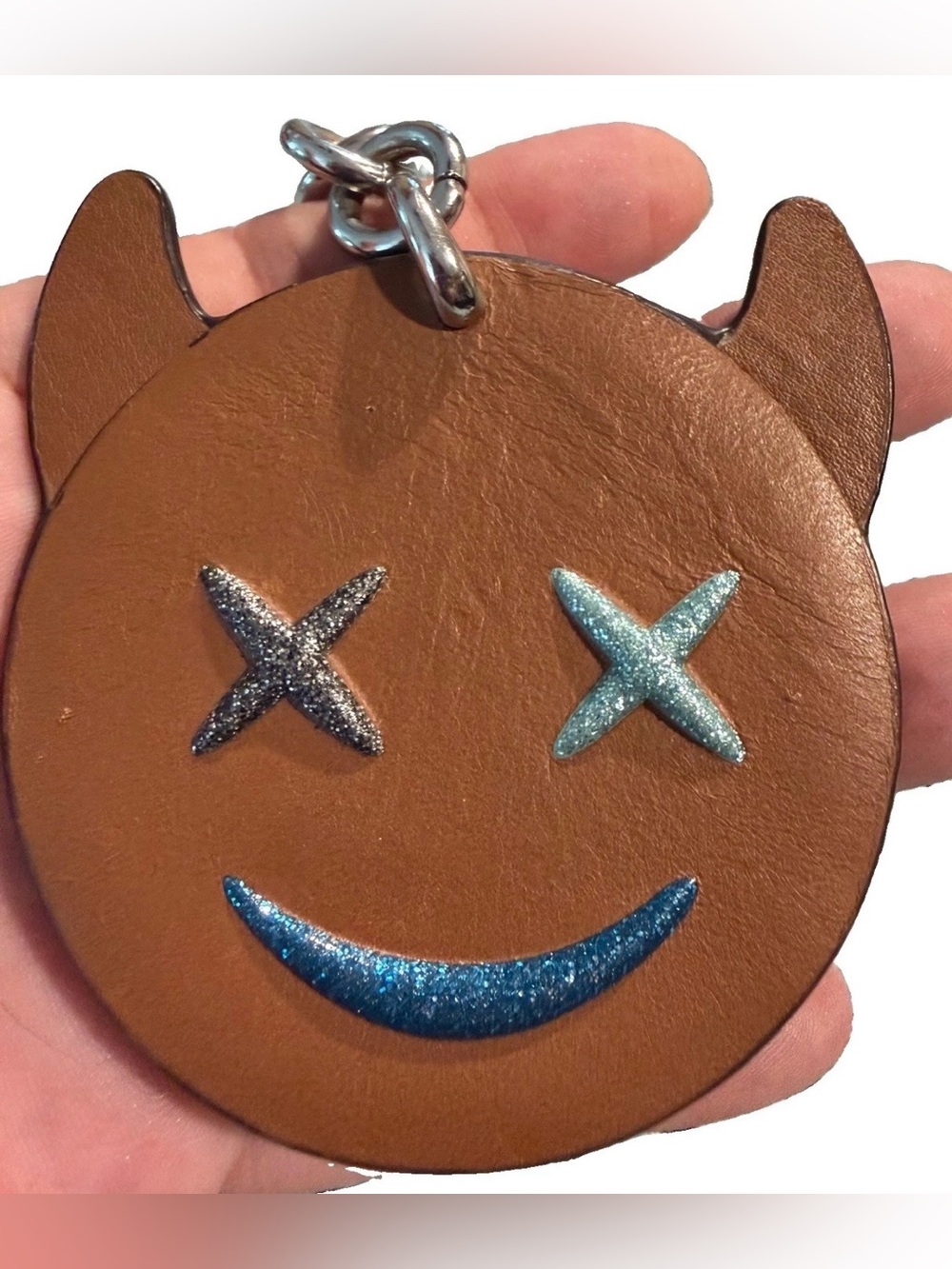 Coach Frisky Devil Emoji Leather Bag Charm & Keychain brown